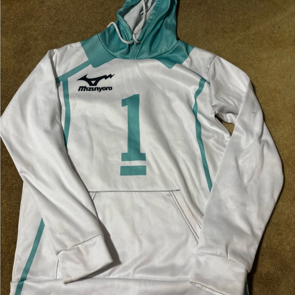 Mizuno Haikyuu (Oikawa) White and Teal Hoodie